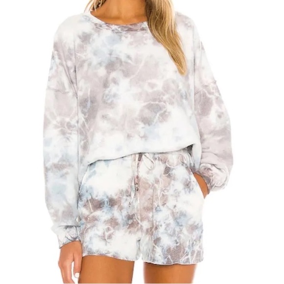 Free People Kelly Washed shorts tie dye white fleece XS drawstring sweatpants - Picture 7 of 8